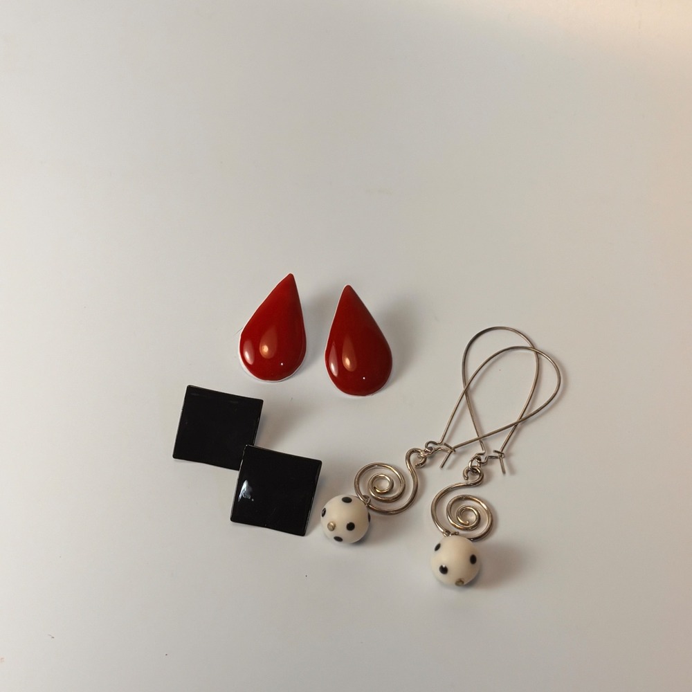 Earring Lot Red Black Silver Eclectic Vintage Whimsygoth Minimalist 90s Boho